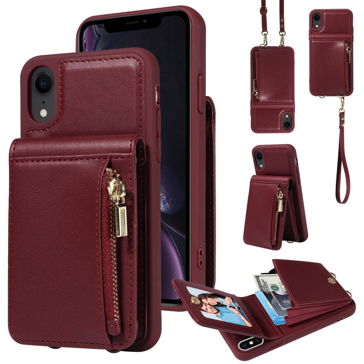Custodia per telefono in pelle con portafoglio con cerniera e cordino a tracolla, For iPhone 11 Pro, For iPhone X / XS, For iPhone XR, For iPhone XS Max