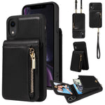 Custodia per telefono in pelle con portafoglio con cerniera e cordino a tracolla, For iPhone 11 Pro, For iPhone X / XS, For iPhone XR, For iPhone XS Max