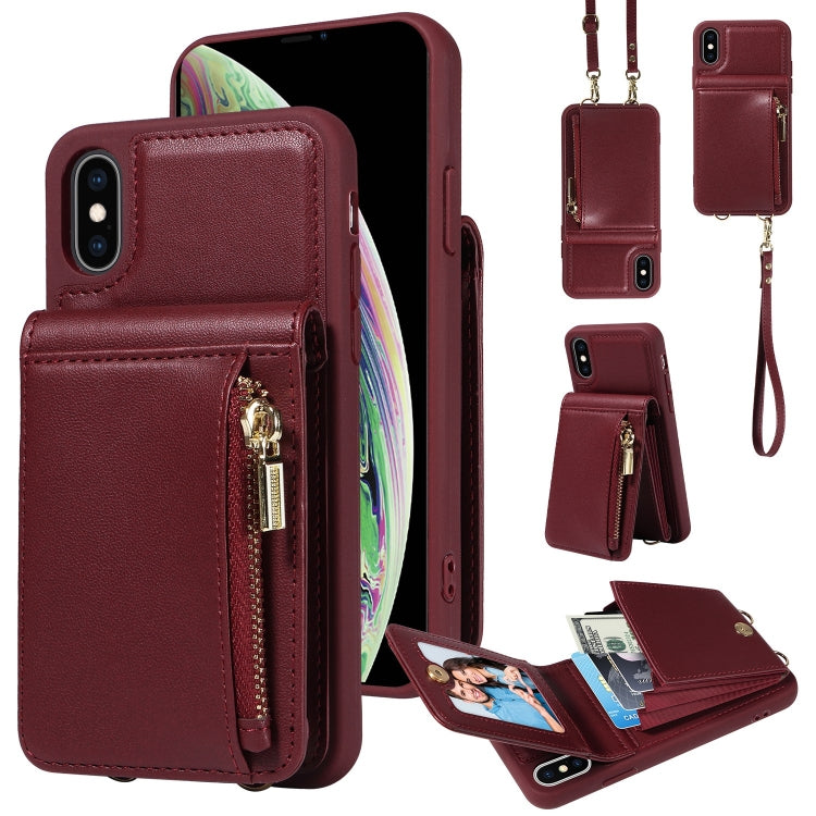 Custodia per telefono in pelle con portafoglio con cerniera e cordino a tracolla, For iPhone 11 Pro, For iPhone X / XS, For iPhone XR, For iPhone XS Max