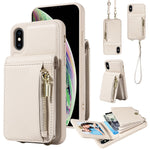 Custodia per telefono in pelle con portafoglio con cerniera e cordino a tracolla, For iPhone 11 Pro, For iPhone X / XS, For iPhone XR, For iPhone XS Max