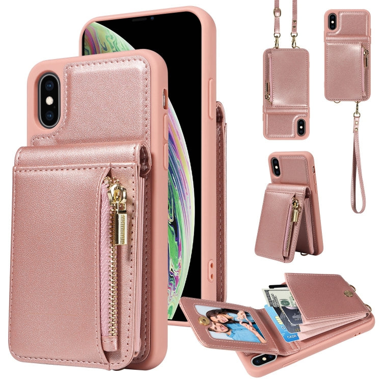 Custodia per telefono in pelle con portafoglio con cerniera e cordino a tracolla, For iPhone 11 Pro, For iPhone X / XS, For iPhone XR, For iPhone XS Max