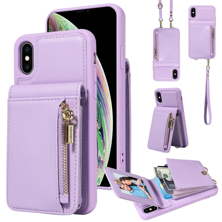 Custodia per telefono in pelle con portafoglio con cerniera e cordino a tracolla, For iPhone 11 Pro, For iPhone X / XS, For iPhone XR, For iPhone XS Max