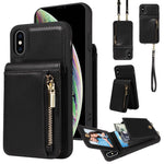 Custodia per telefono in pelle con portafoglio con cerniera e cordino a tracolla, For iPhone 11 Pro, For iPhone X / XS, For iPhone XR, For iPhone XS Max