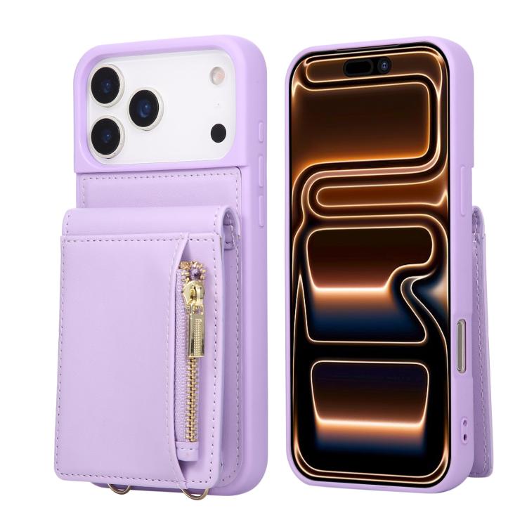 Custodia per telefono in pelle con portafoglio con cerniera e cordino a tracolla, For iPhone 16 Pro Max, For iPhone 16 Pro, For iPhone 16 Plus, For iPhone 16
