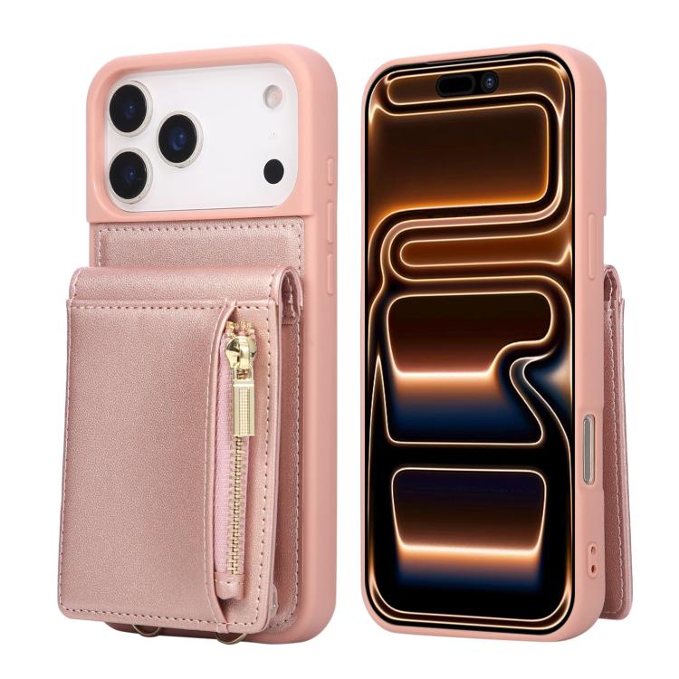 Custodia per telefono in pelle con portafoglio con cerniera e cordino a tracolla, For iPhone 16 Pro Max, For iPhone 16 Pro, For iPhone 16 Plus, For iPhone 16