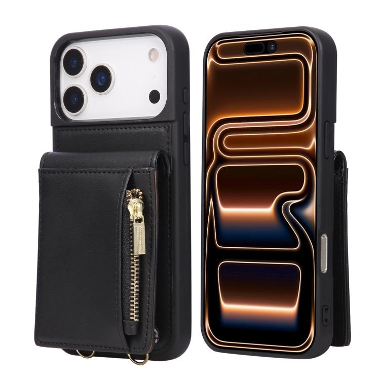 Custodia per telefono in pelle con portafoglio con cerniera e cordino a tracolla, For iPhone 16 Pro Max, For iPhone 16 Pro, For iPhone 16 Plus, For iPhone 16