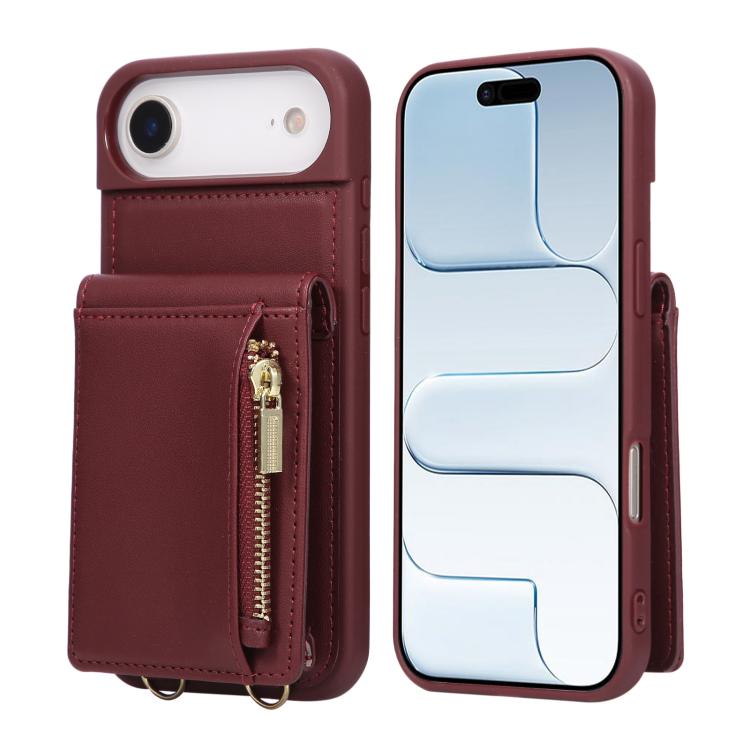 Custodia per telefono in pelle con portafoglio con cerniera e cordino a tracolla, For iPhone 16 Pro Max, For iPhone 16 Pro, For iPhone 16 Plus, For iPhone 16