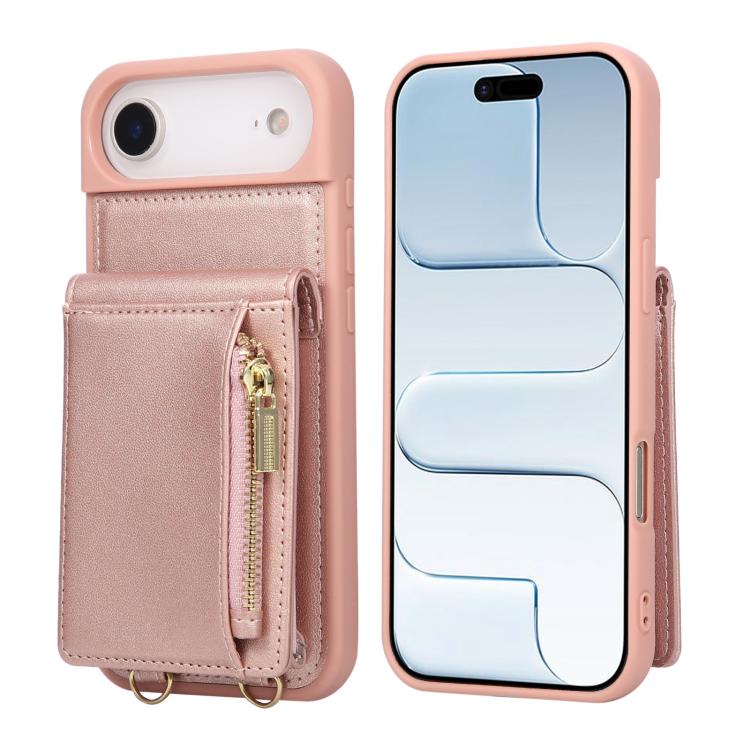 Custodia per telefono in pelle con portafoglio con cerniera e cordino a tracolla, For iPhone 16 Pro Max, For iPhone 16 Pro, For iPhone 16 Plus, For iPhone 16