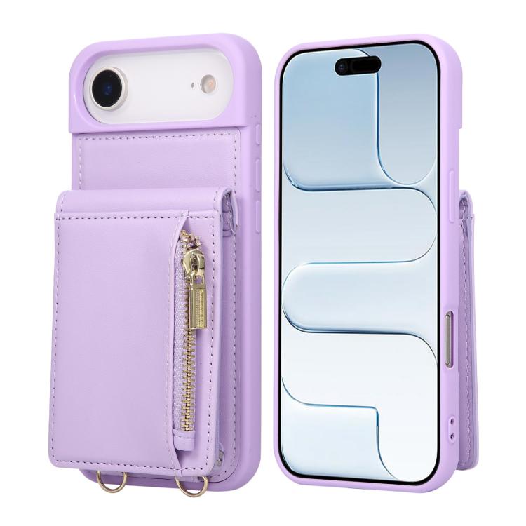 Custodia per telefono in pelle con portafoglio con cerniera e cordino a tracolla, For iPhone 16 Pro Max, For iPhone 16 Pro, For iPhone 16 Plus, For iPhone 16