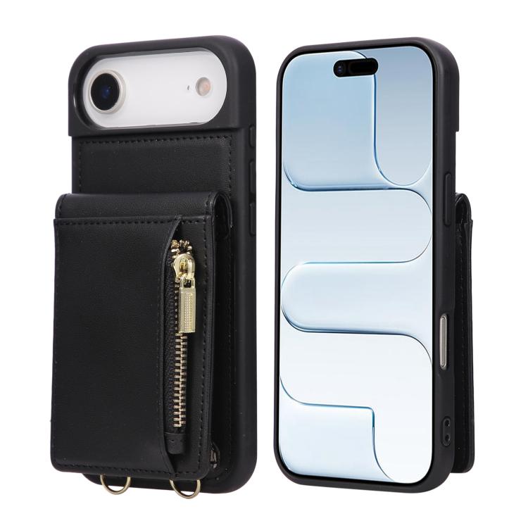 Custodia per telefono in pelle con portafoglio con cerniera e cordino a tracolla, For iPhone 16 Pro Max, For iPhone 16 Pro, For iPhone 16 Plus, For iPhone 16