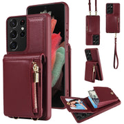 Custodia portafoglio in pelle TPU con cordino per Galaxy S21 Ultr