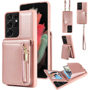 Custodia portafoglio in pelle TPU con cordino per Galaxy S21 Ultr