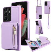 Custodia portafoglio in pelle TPU con cordino per Galaxy S21 Ultr