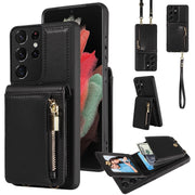Custodia portafoglio in pelle TPU con cordino per Galaxy S21 Ultr