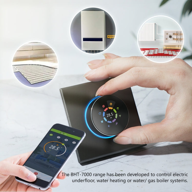 Termostato per riscaldamento elettrico con manopola intelligente 95-240 V CA 16 A con sensore interno e connessione WiFi, BHT-7000-GBLW