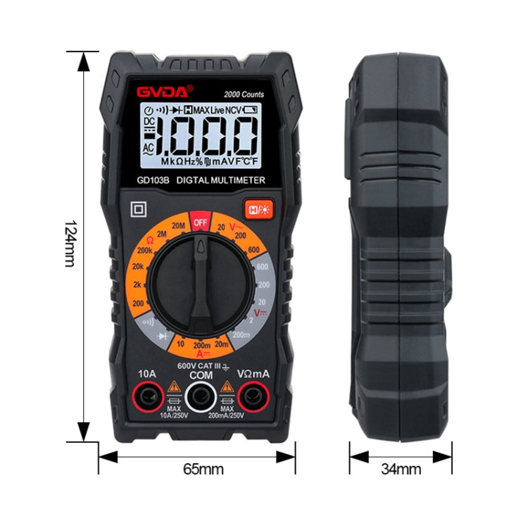 Multimetro digitale GVDA GD103B con voltmetro e DMM