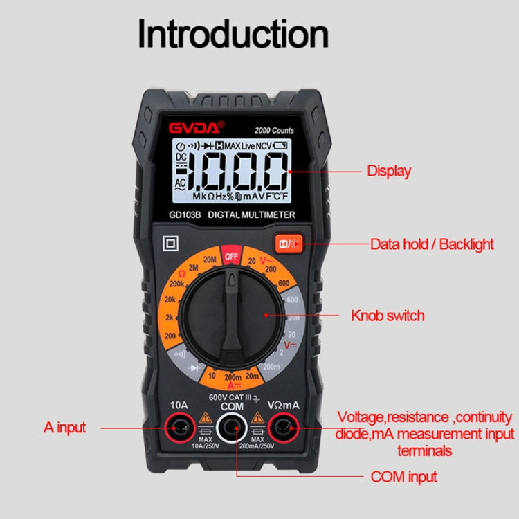 Multimetro digitale GVDA GD103B con voltmetro e DMM