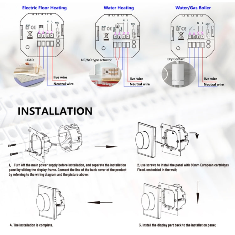 BHT-7000-GBLZB 95-240 V CA 16 A Termostato a manopola intelligente Regolatore di riscaldamento elettrico con Zigbee e WiFi, BHT-7000-GBLZB