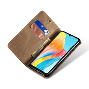 Custodia portafoglio in pelle con texture denim per Samsung Galax