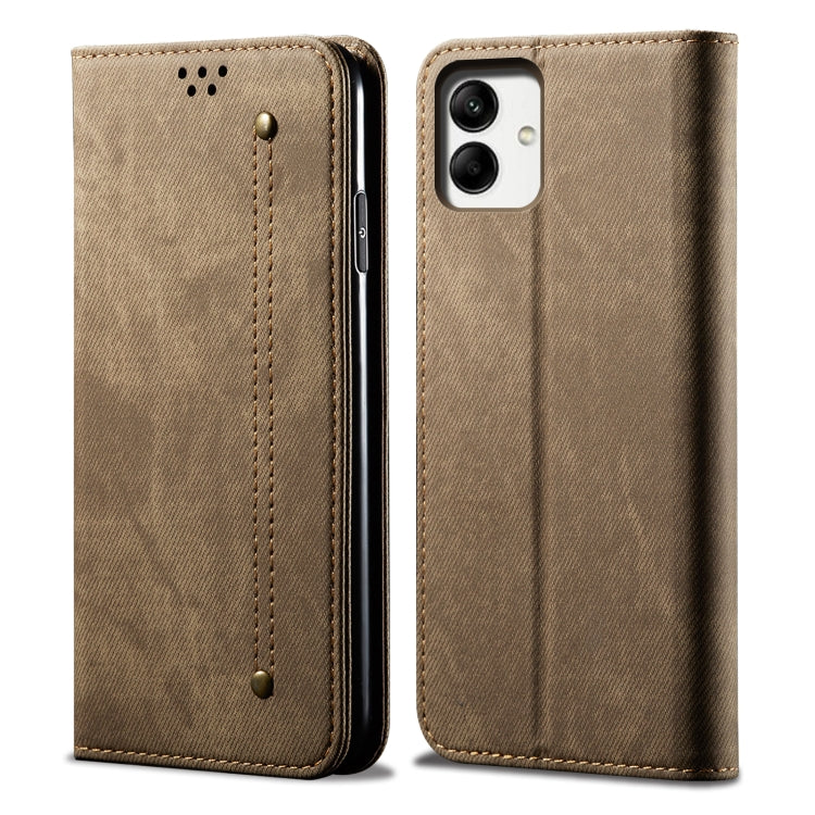 Custodia portafoglio in pelle con texture denim per Samsung Galax