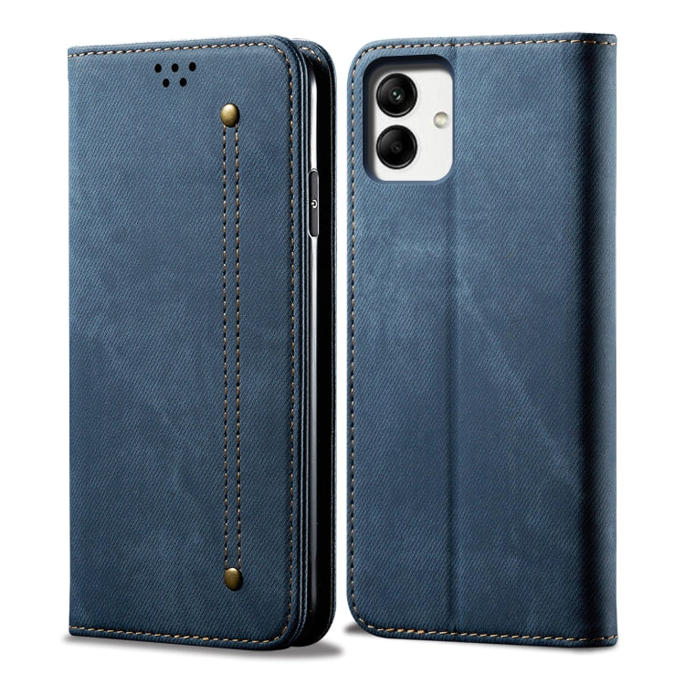 Custodia portafoglio in pelle con texture denim per Samsung Galax