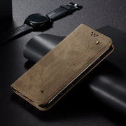 Custodia portafoglio in pelle con texture denim per Samsung Galax