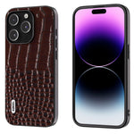 Custodia in vera pelle con motivo a coccodrillo per iPhone 16 e 1