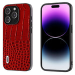 Custodia in vera pelle con motivo a coccodrillo per iPhone 16 e 1