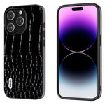 Custodia in vera pelle con motivo a coccodrillo per iPhone 16 e 1