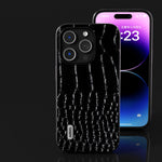 Custodia in pelle con motivo coccodrillo per iPhone 15 Plus