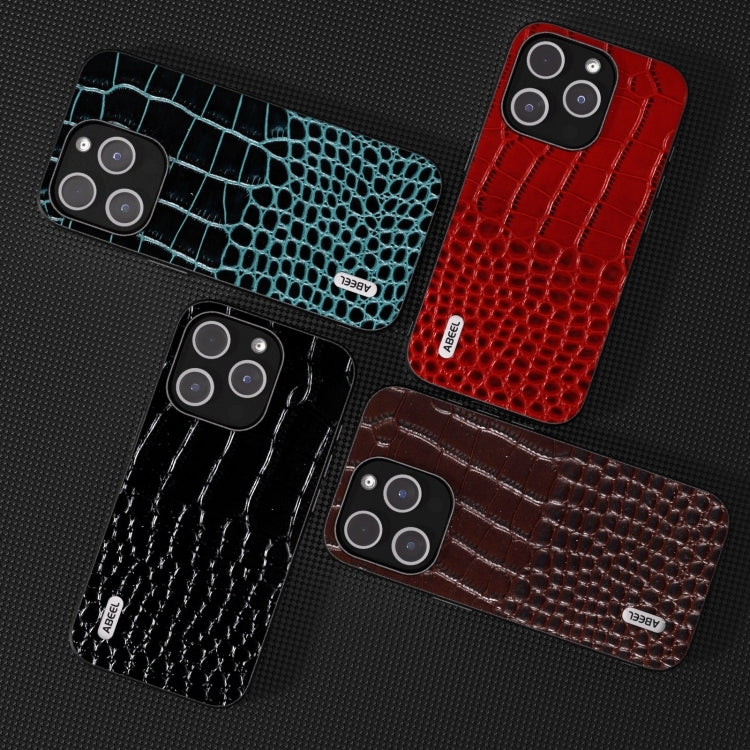 Custodia in pelle con motivo coccodrillo per iPhone 15 Plus