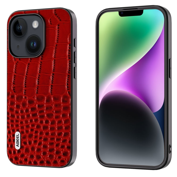 Custodia in pelle con motivo coccodrillo per iPhone 15 Plus