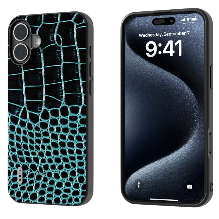 Custodia in vera pelle con motivo a coccodrillo per iPhone 16 e 1