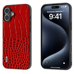Custodia in vera pelle con motivo a coccodrillo per iPhone 16 e 1