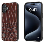 Custodia in vera pelle con motivo a coccodrillo per iPhone 16 e 1