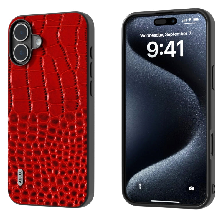 Custodia in vera pelle con motivo a coccodrillo per iPhone 16 e 1