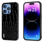 Custodia in vera pelle con motivo a coccodrillo per iPhone 16 e 1