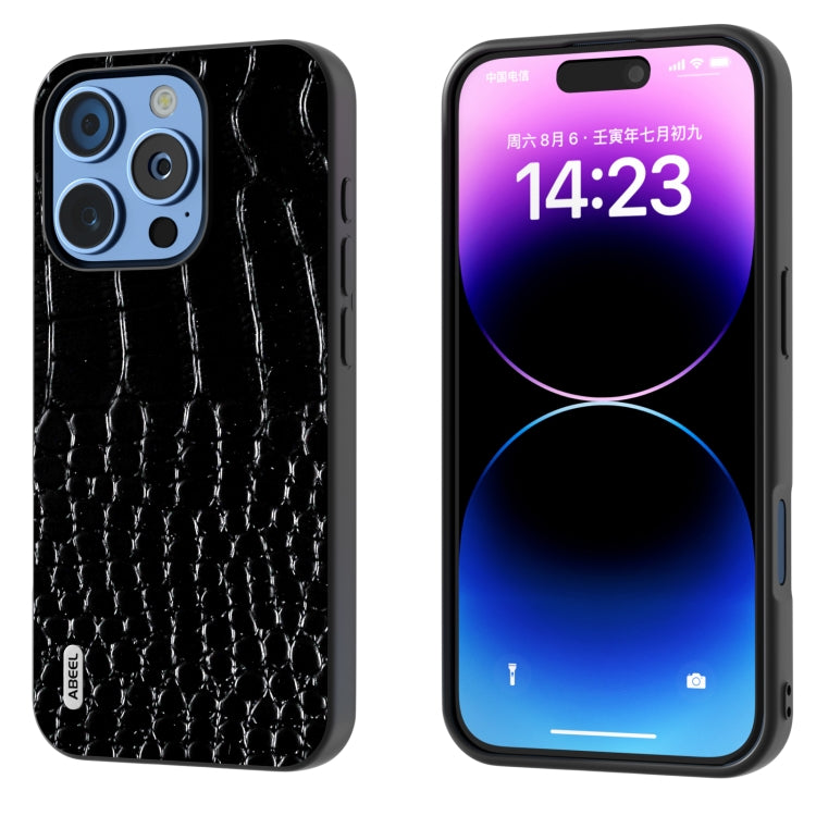 Custodia in vera pelle con motivo a coccodrillo per iPhone 16 e 1