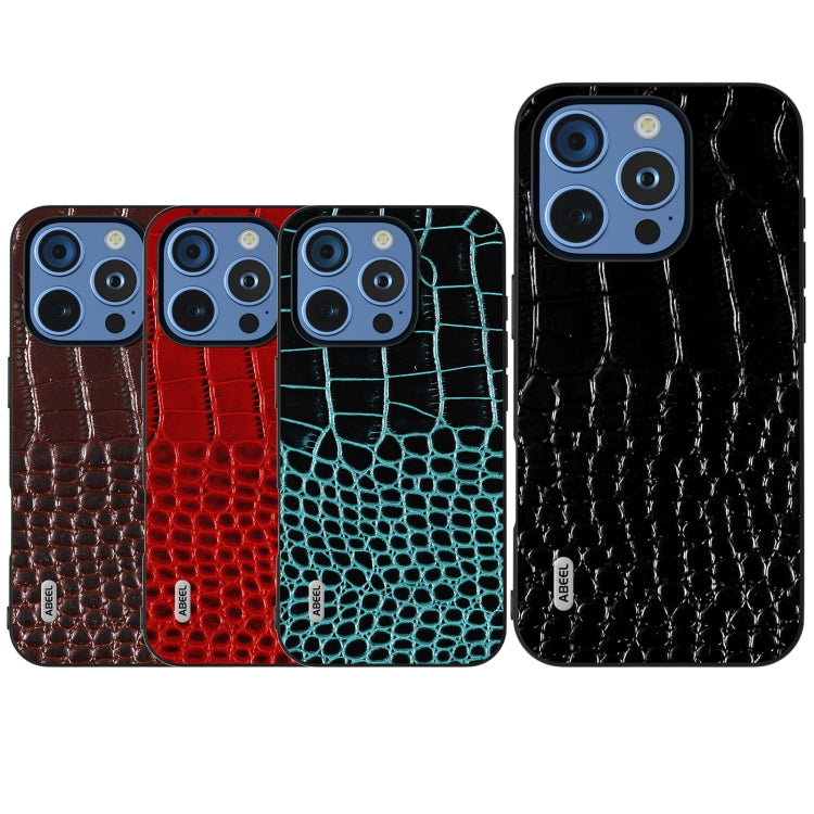 Custodia in vera pelle con motivo a coccodrillo per iPhone 16 e 1
