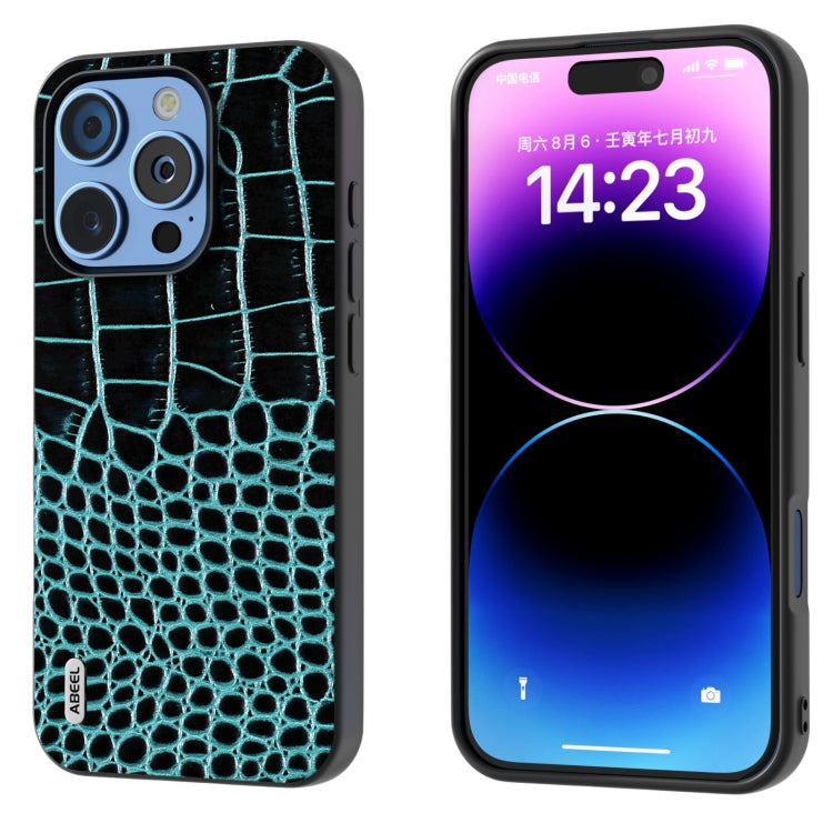 Custodia in vera pelle con motivo a coccodrillo per iPhone 16 e 1