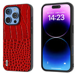 Custodia in vera pelle con motivo a coccodrillo per iPhone 16 e 1