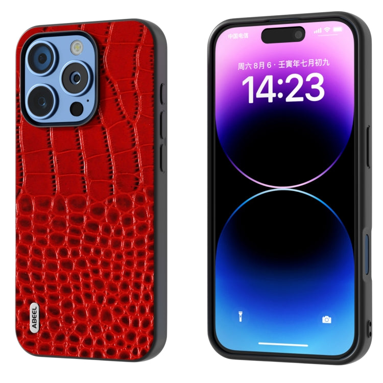 Custodia in vera pelle con motivo a coccodrillo per iPhone 16 e 1