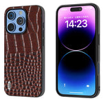 Custodia in vera pelle con motivo a coccodrillo per iPhone 16 e 1