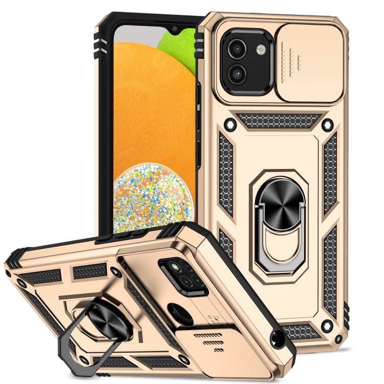 Custodia con copriobiettivo scorrevole per Samsung Galaxy A03