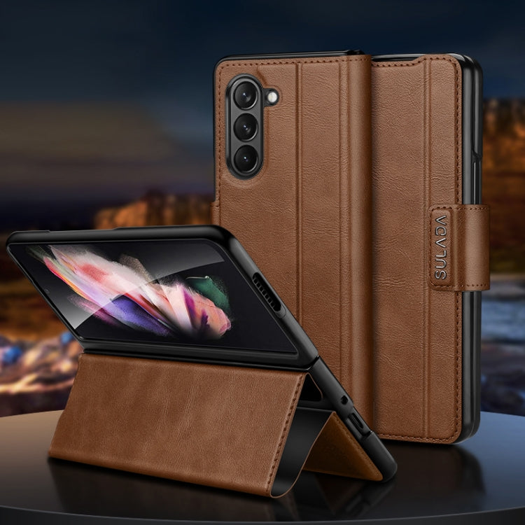 SULADA Custodia per telefono in pelle con chiusura a scatto magnetica all-inclusive, For Samsung Ga6axy Z Fold6, For Samsung Galaxy Z Fold5, For Samsung Galaxy Z Fold4 / W23, For Samsung Galaxy Z Fold3 / W22