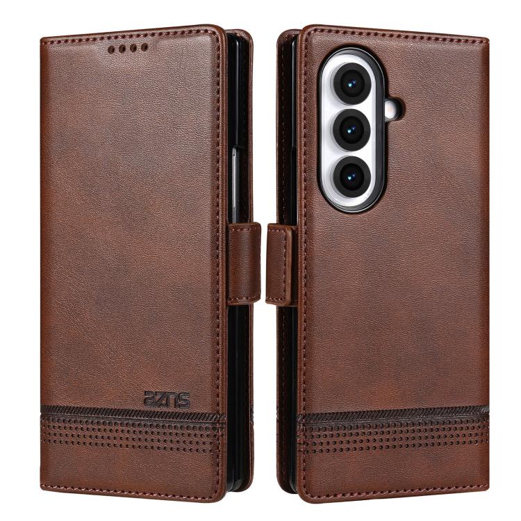AZNS Custodia per telefono in pelle a conchiglia con struttura in vitello magnetico, For Samsung Galaxy Z Flip7 FE / Flip6, For Samsung Galaxy Z Fold7 5G, For Samsung Galaxy Z Flip7 5G, For Samsung Galaxy Z Fold6 5G
