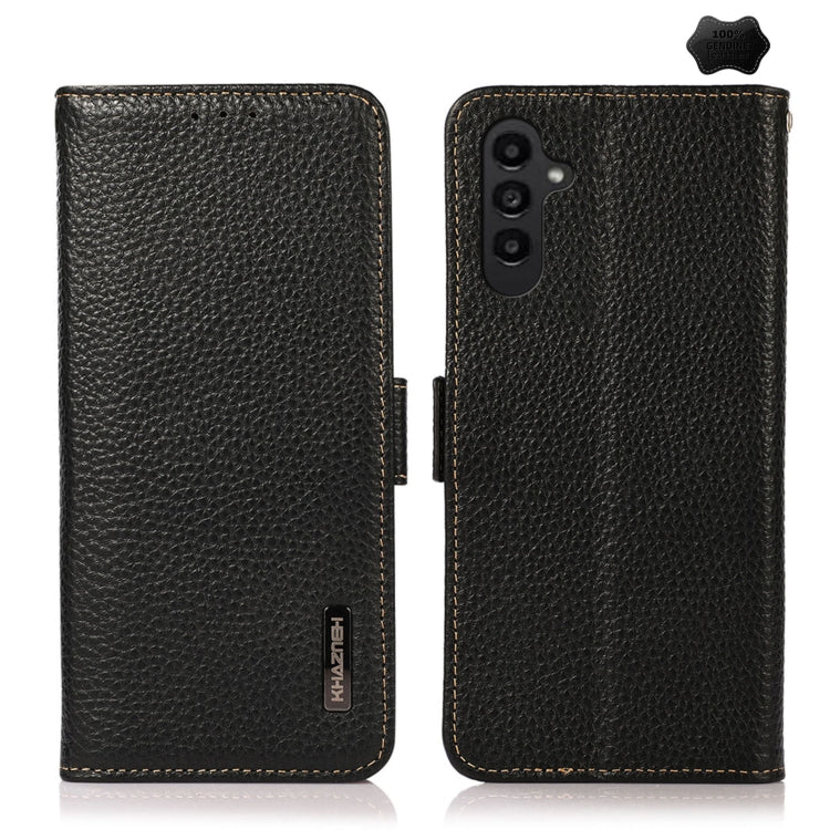 KHAZNEH Custodia per telefono RFID in vera pelle Litchi magnetica laterale, For Samsung Galaxy A15, For Samsung Galaxy A05, For Samsung Galaxy A05s, For Samsung Galaxy M34 5G, For Samsung Galaxy A25 5G Global, For Samsung Galaxy S23 FE