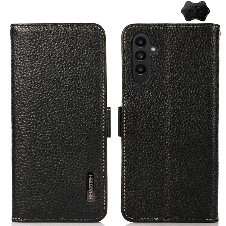 KHAZNEH Custodia per telefono RFID in vera pelle Litchi magnetica laterale, For Samsung Galaxy A15, For Samsung Galaxy A05, For Samsung Galaxy A05s, For Samsung Galaxy M34 5G, For Samsung Galaxy A25 5G Global, For Samsung Galaxy S23 FE