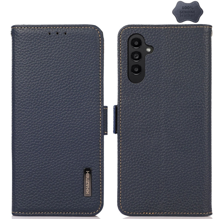 KHAZNEH Custodia per telefono RFID in vera pelle Litchi magnetica laterale, For Samsung Galaxy A15, For Samsung Galaxy A05, For Samsung Galaxy A05s, For Samsung Galaxy M34 5G, For Samsung Galaxy A25 5G Global, For Samsung Galaxy S23 FE