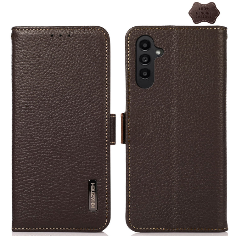 KHAZNEH Custodia per telefono RFID in vera pelle Litchi magnetica laterale, For Samsung Galaxy A15, For Samsung Galaxy A05, For Samsung Galaxy A05s, For Samsung Galaxy M34 5G, For Samsung Galaxy A25 5G Global, For Samsung Galaxy S23 FE